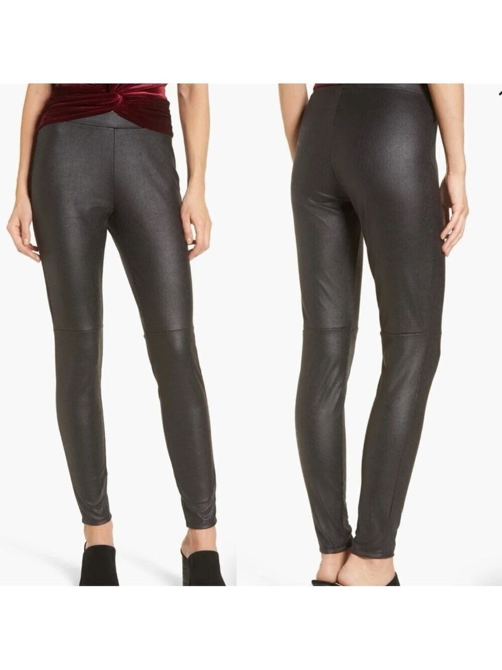 Trouvé Black Pebbled Faux Leather Leggings Women’s Medium Mid Rise Stretch Pants
